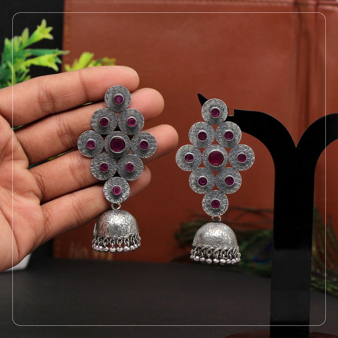 Rani Color Brass Oxidised Earrings (GSE2245RNI)