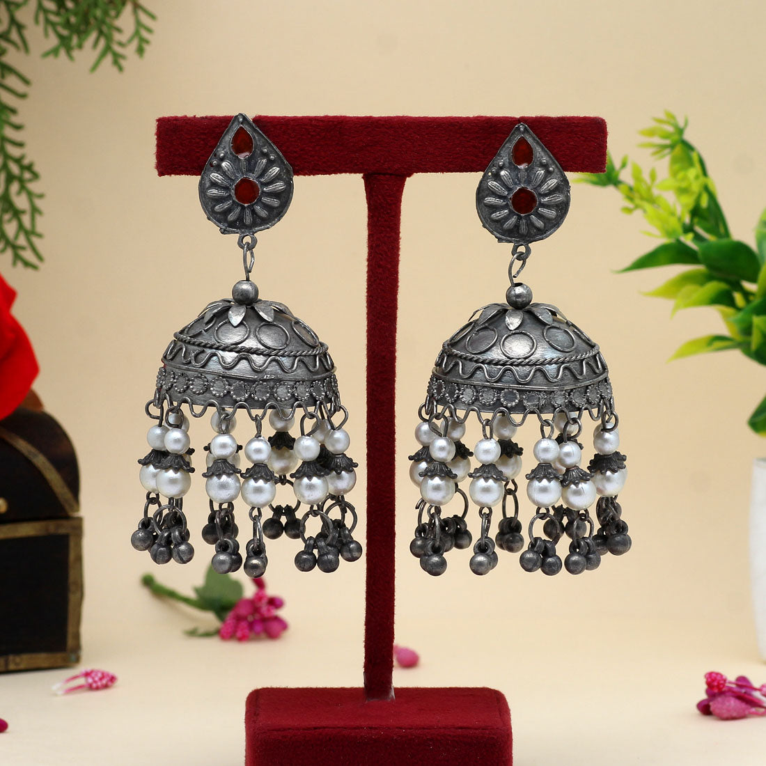 Silver Color Oxidised Big Jhumka (GSE2626SLV)