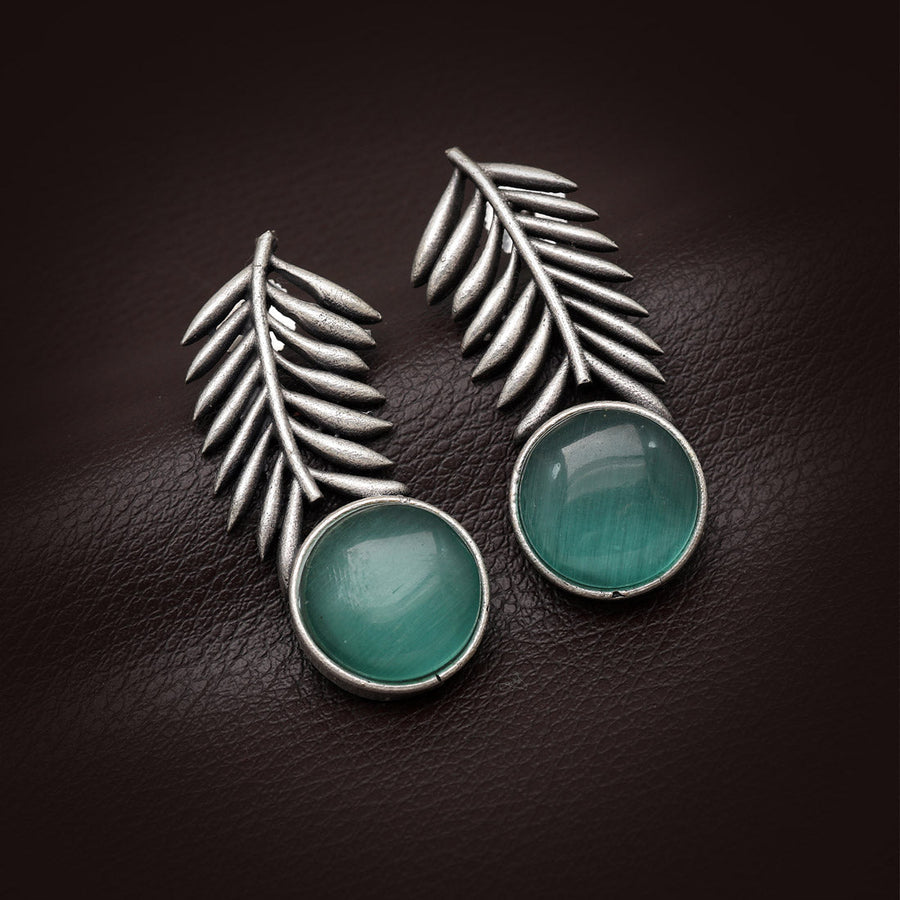 Pista Green Color Monalisa Stone Oxidised Earrings (GSE2838PGRN)