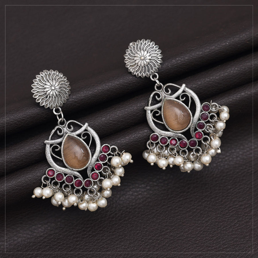 Yellow-Red Color Oxidised Earrings (GSE2961PCH)