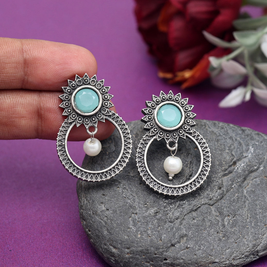 Pista Green Color Oxidised Earrings (GSE2966PGRN)