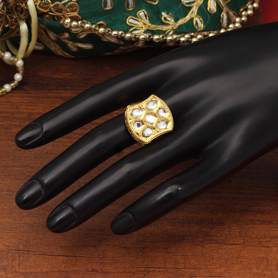 White Color Kundan Ring (KDR117WHT)