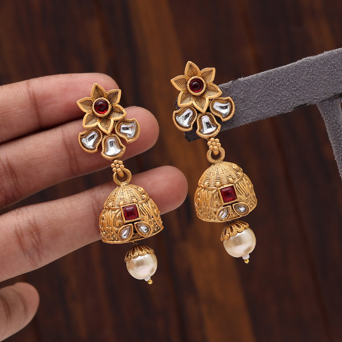 Rani Color Matte Gold Brass Jhumka (MGE245RNI)