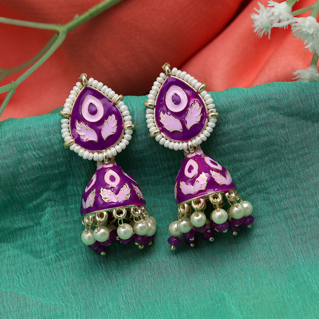 Purple Color Meenakari Jhumka (MKE1808PRP) - Main Image