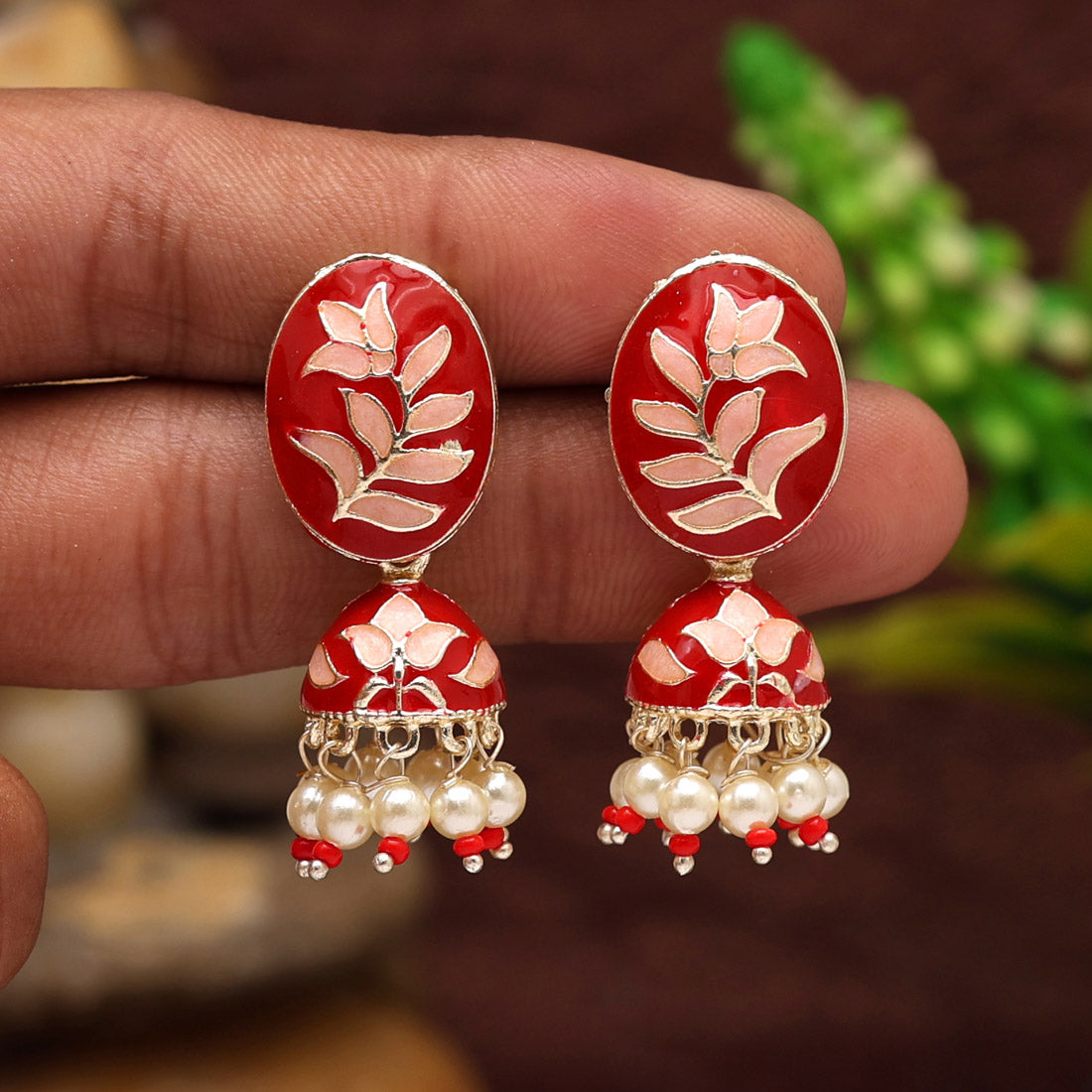 Red Color Meenakari Jhumka (MKE1852RED)