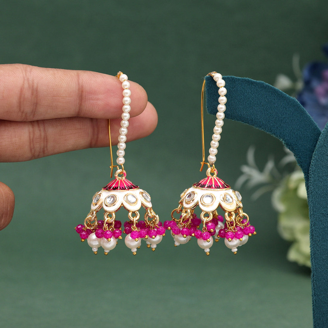 White and Pink Color Meenakari Earrings (MKE1988WHT)