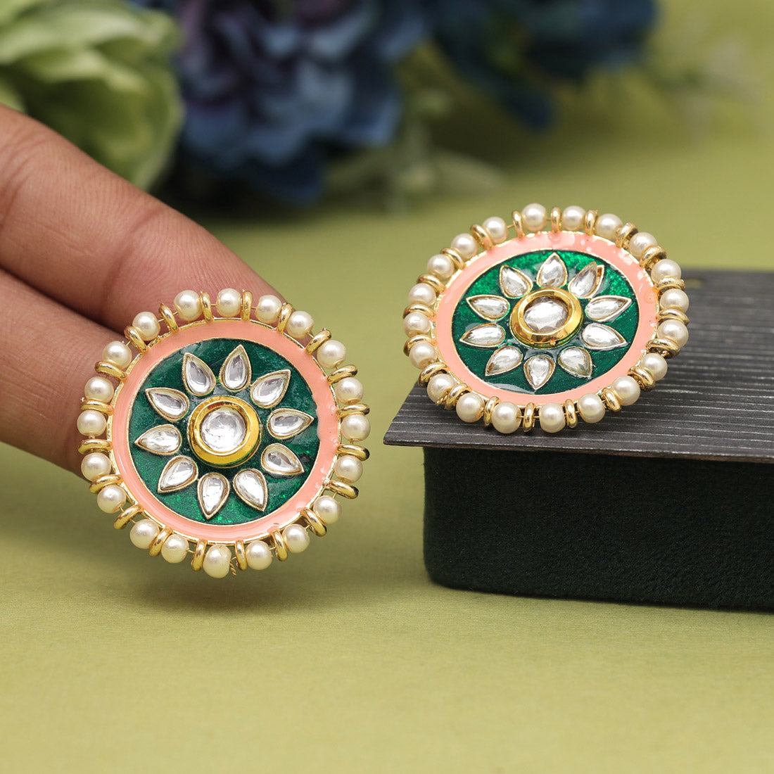 Green Color Meenakari Earrings (MKE1991GRN)