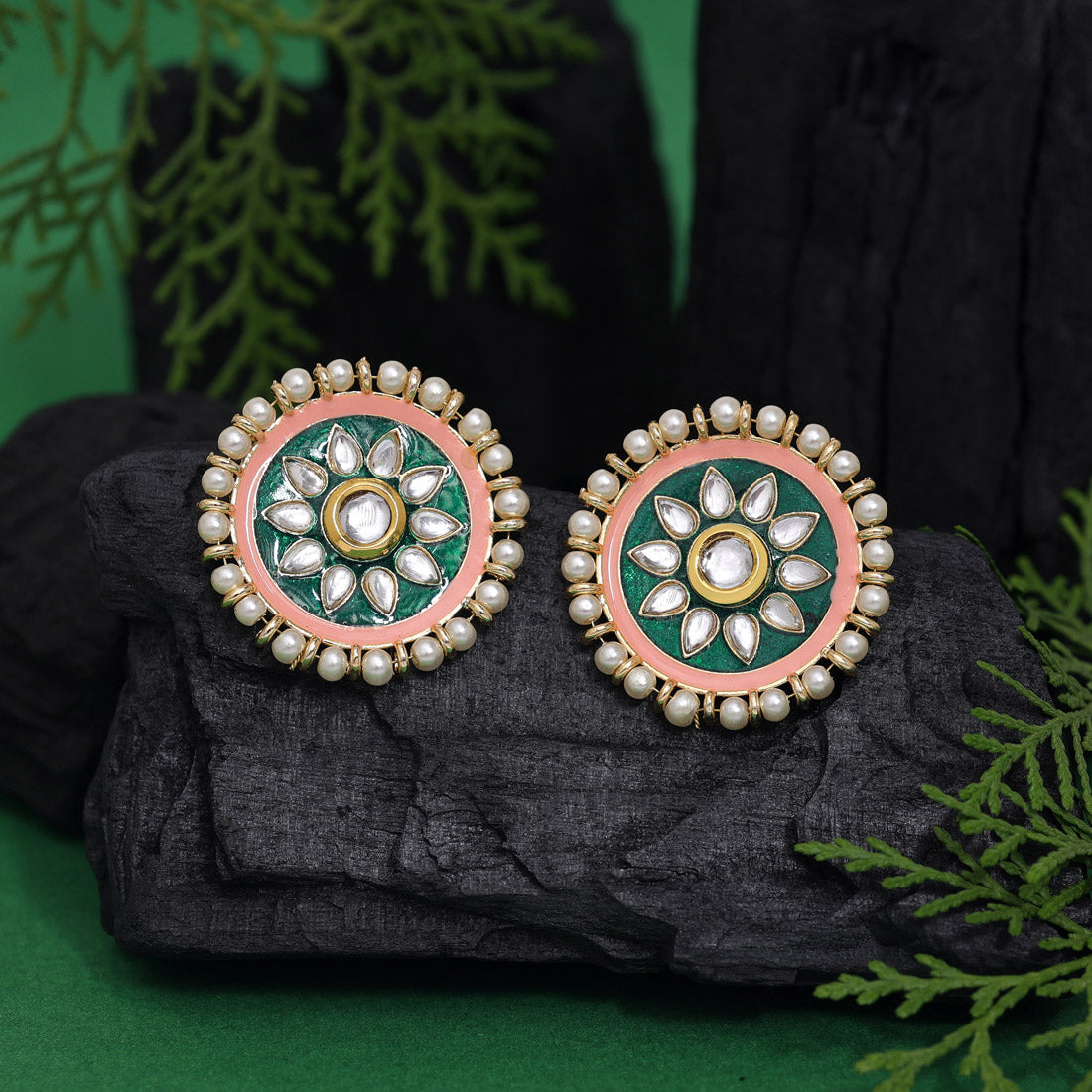 Green Color Meenakari Earrings (MKE1991GRN)
