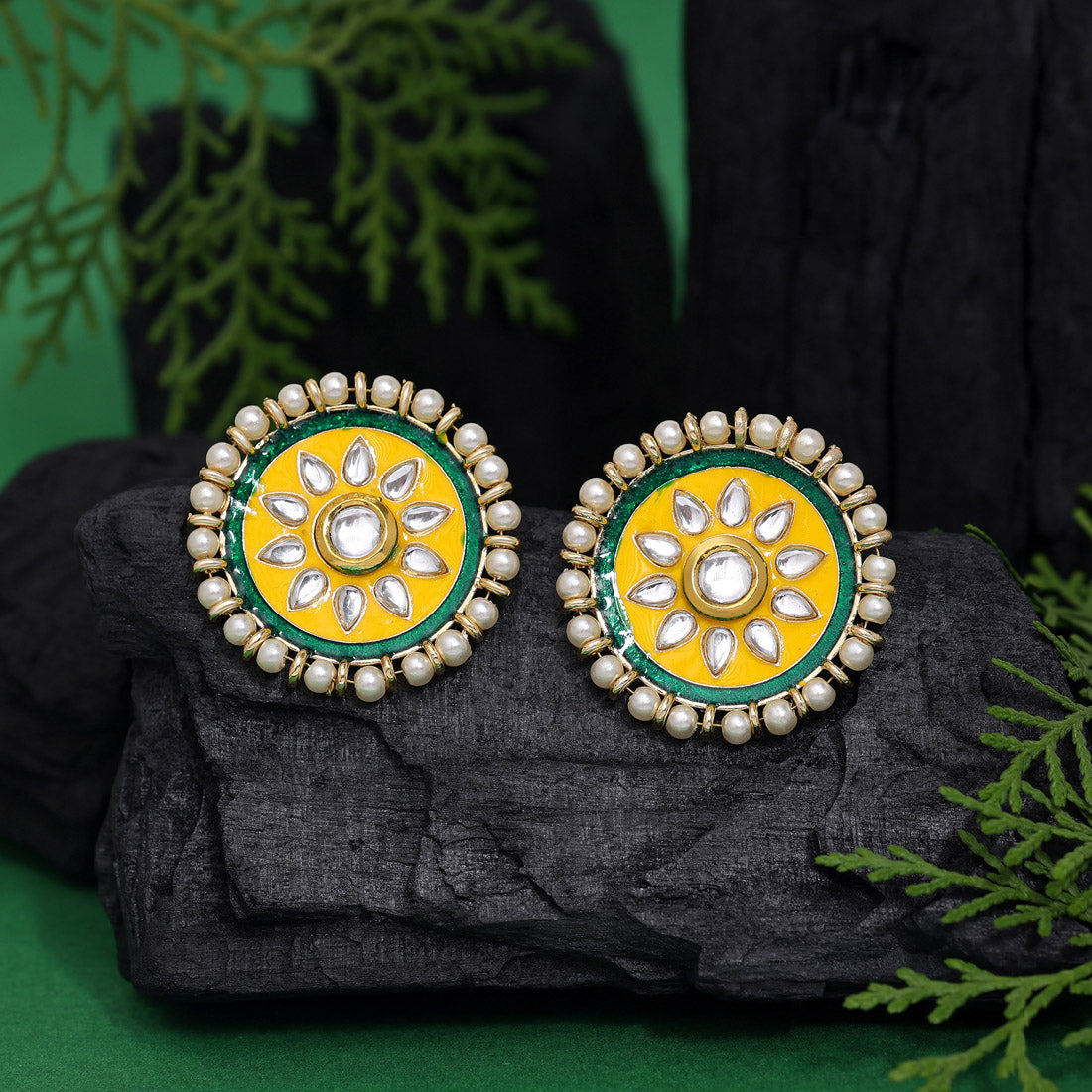Yellow Color Meenakari Earrings (MKE1991YLW)
