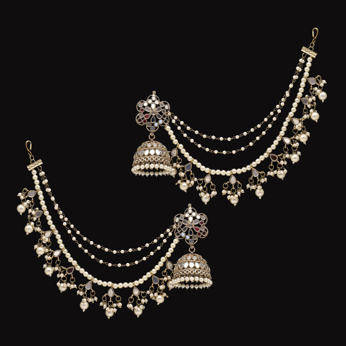 White Color Mirror Kundan Earrings With Maang Tikka (MTKE471WHT)
