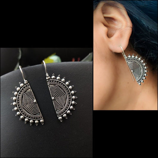 Designer Oxidised Half D Shape Earrings (DEU5040R40638)