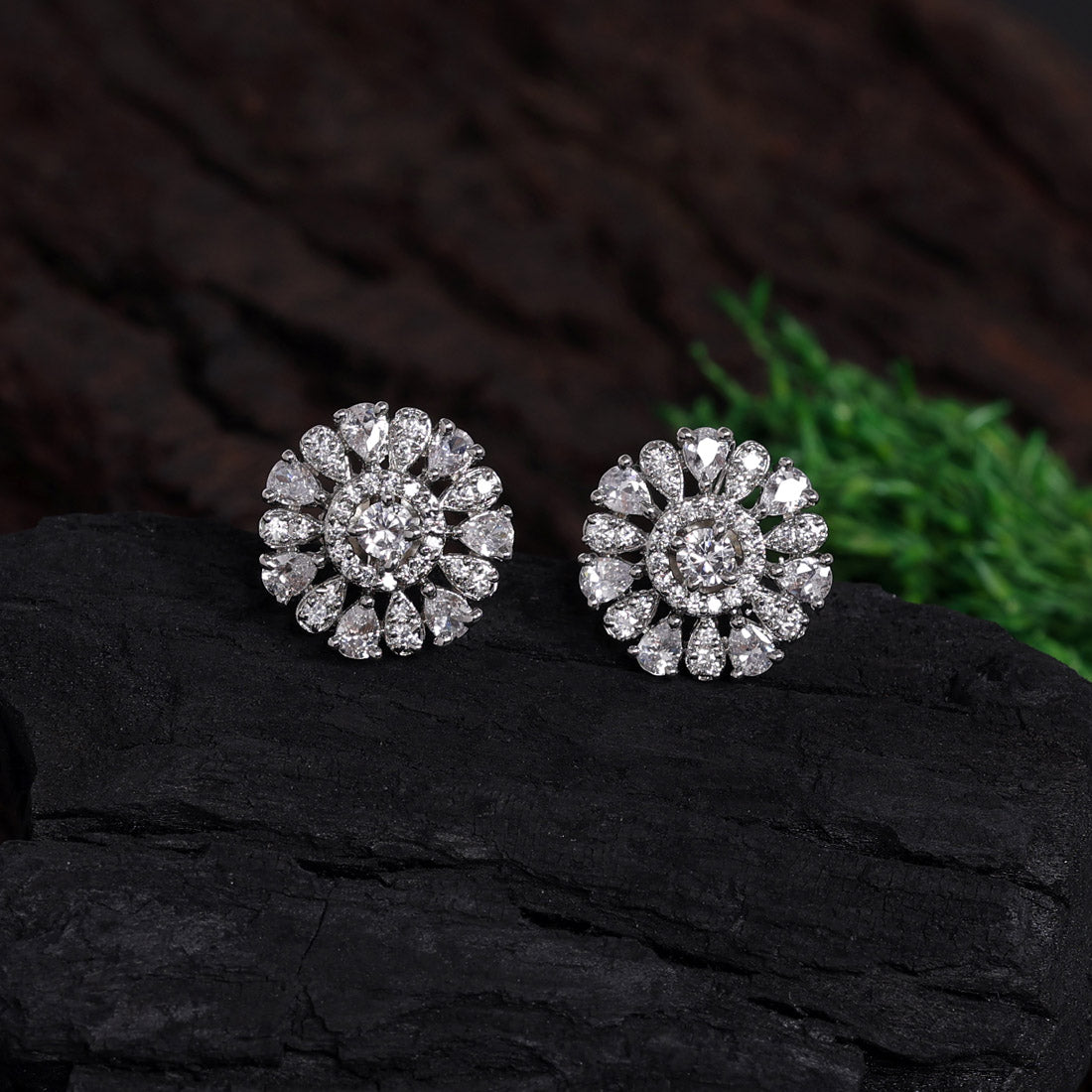 Silver Color American Diamond Stud Earrings (ADE425SLV)