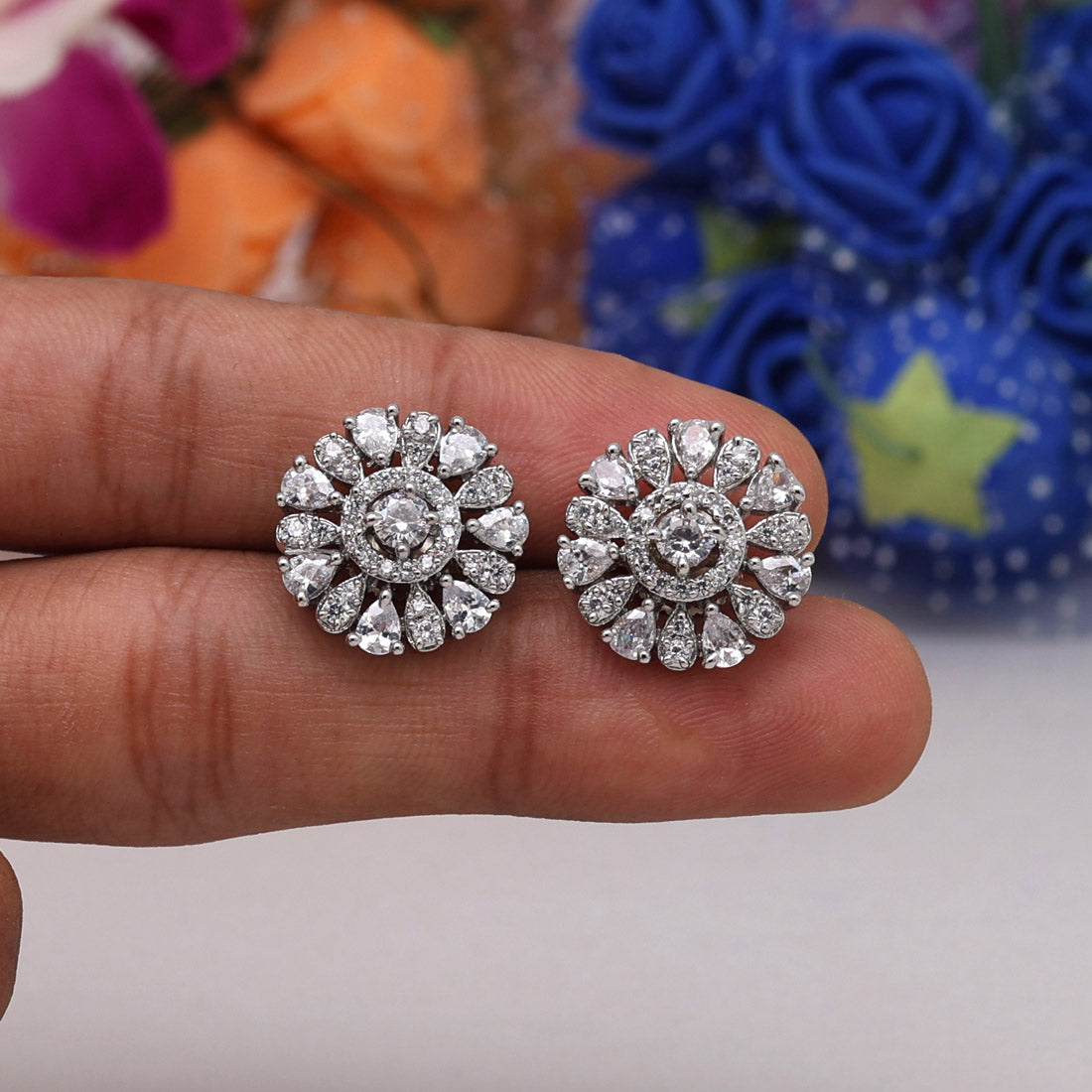 Silver Color American Diamond Stud Earrings (ADE425SLV)