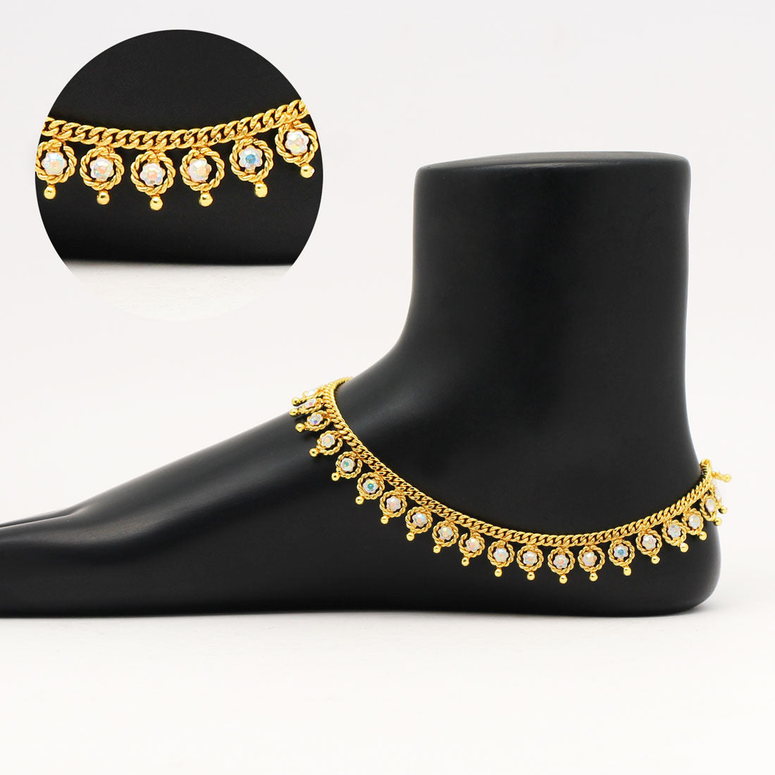 White Diamond Golden Color Rhinestone Anklets (ANK1007RNW)