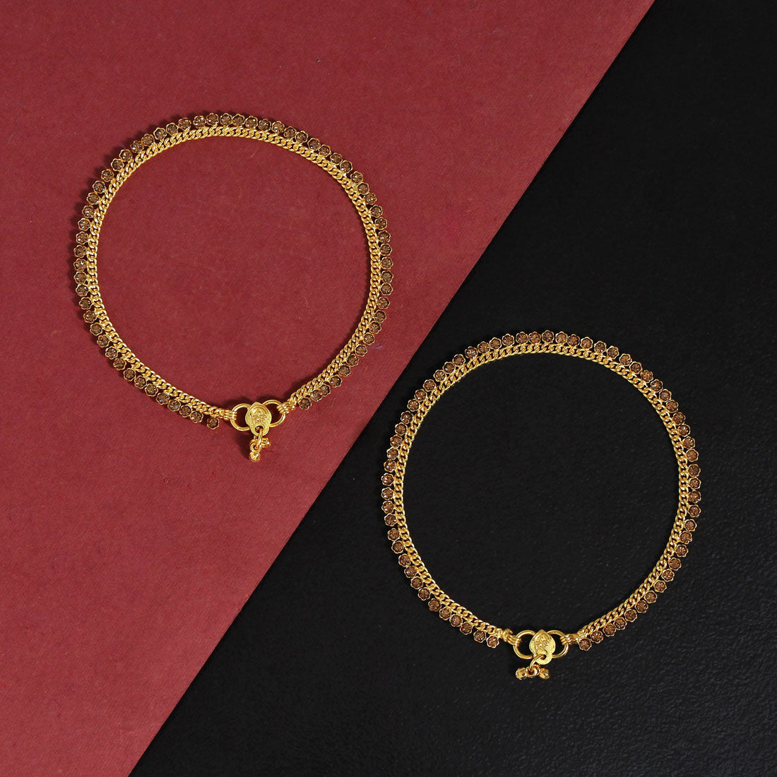 Gold Color Diamond Rhinestone Anklets (ANK1009GLD)