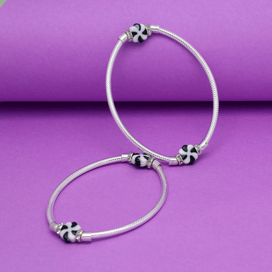 Silver Color Oxidised Anklets (Kada) (ANK1046SLV)