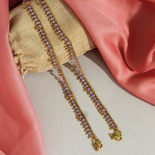 Golden-Purple Color Diamond Rhinestone Anklets (ANK962SBLU)