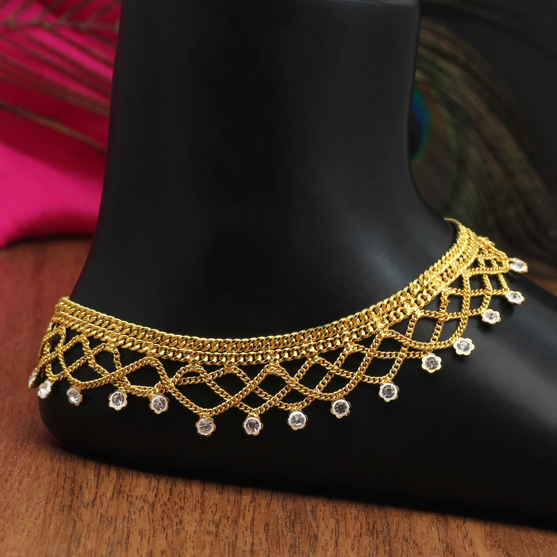 White Color Diamond Rhinestone Anklets (ANK986WHT)