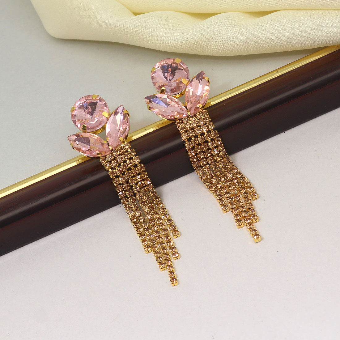 Pink Color Antique Rivoli Diamond Stone Earrings (ANTE1641PNK)