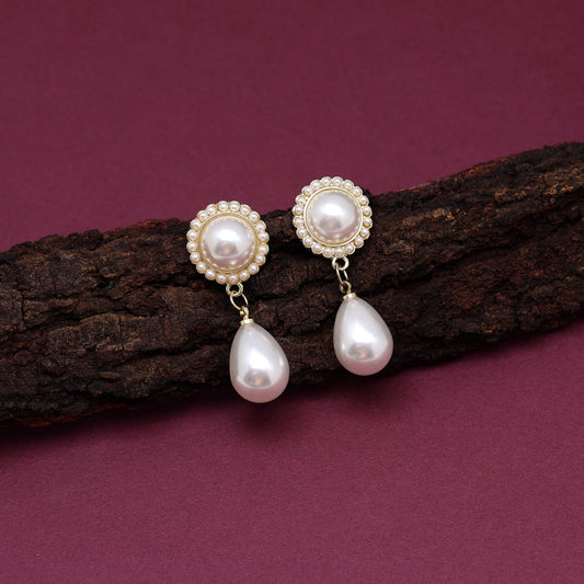 White Color Pearl Earrings (ANTE1687WHT)