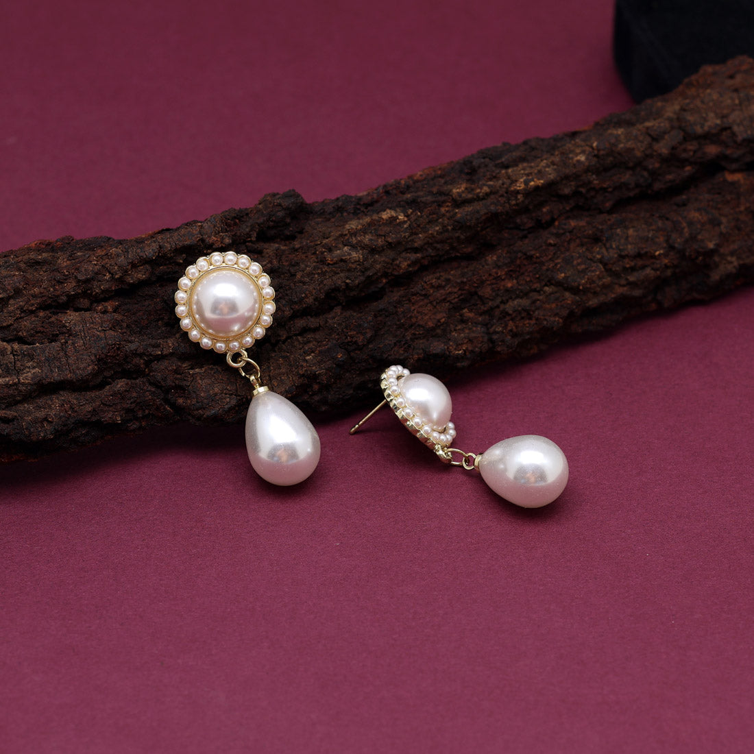 White Color Pearl Earrings (ANTE1687WHT)