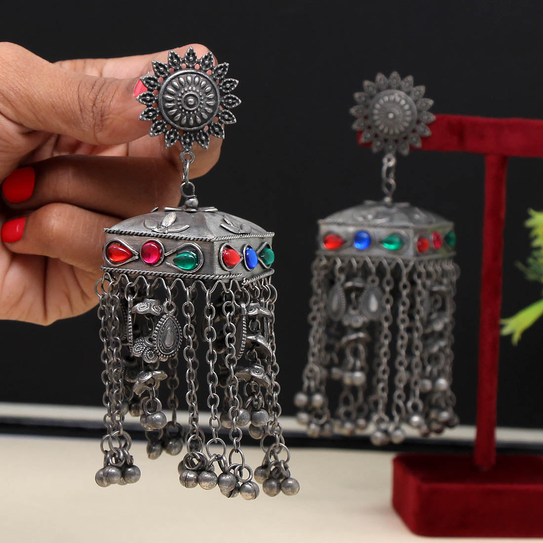 Multi Color Oxidised Big Jhumka Earrings (GSE2343MLT)