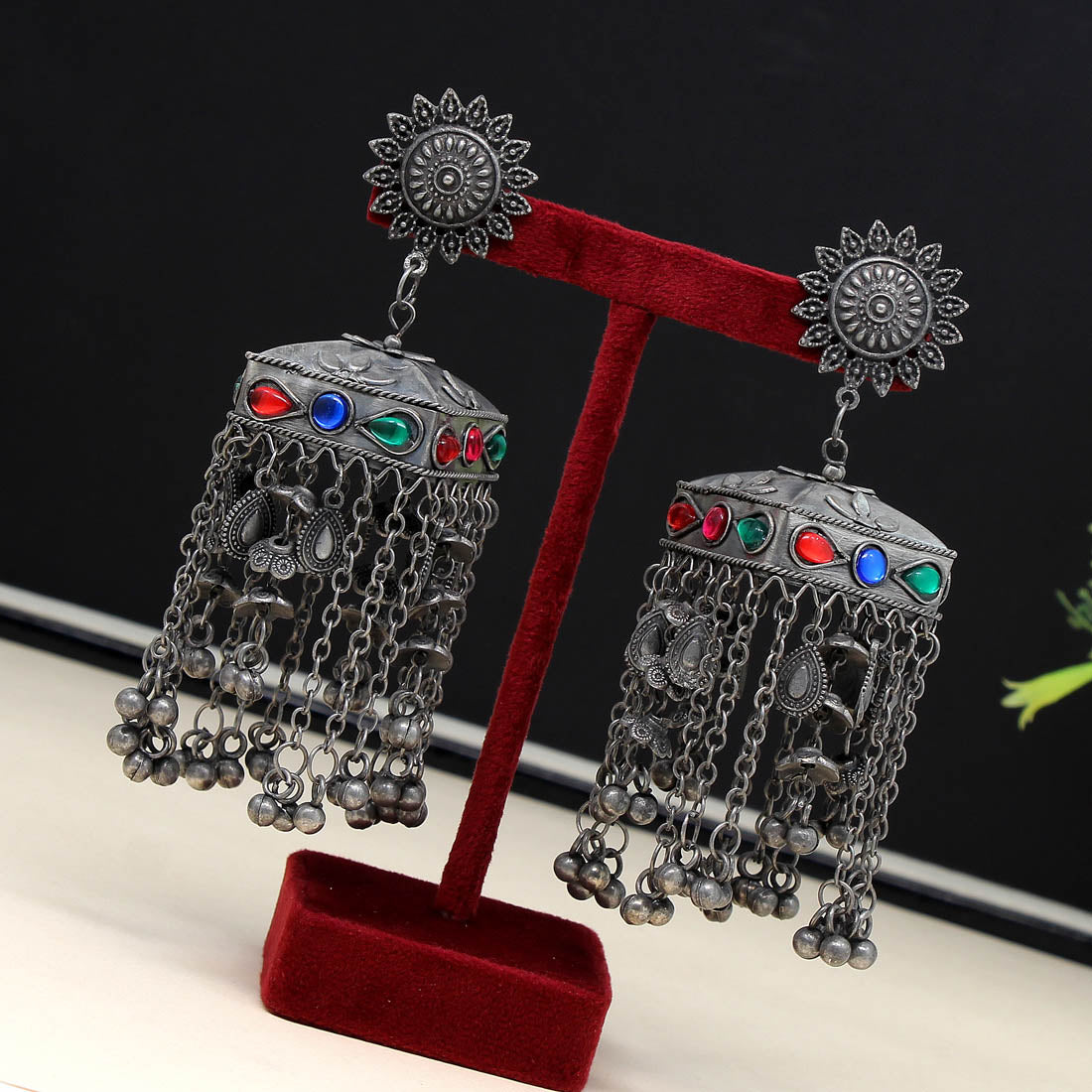 Multi Color Oxidised Big Jhumka Earrings (GSE2343MLT)