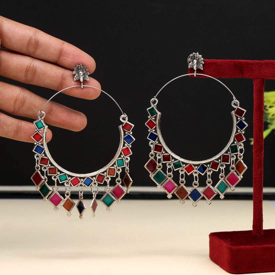 Multi Color Meenakari Oxidised Earrings (GSE2346MLT)