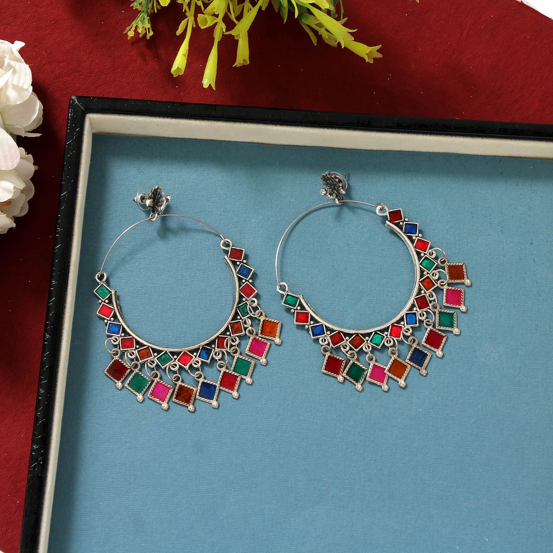 Multi Color Meenakari Oxidised Earrings (GSE2346MLT)