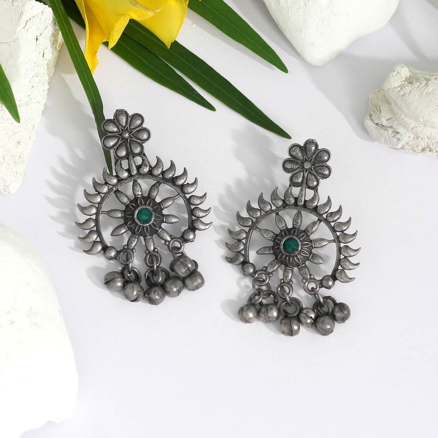 Green Color Oxidised Earrings (GSE2462GRN)