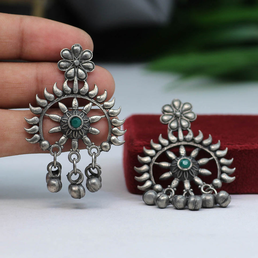 Green Color Oxidised Earrings (GSE2462GRN)