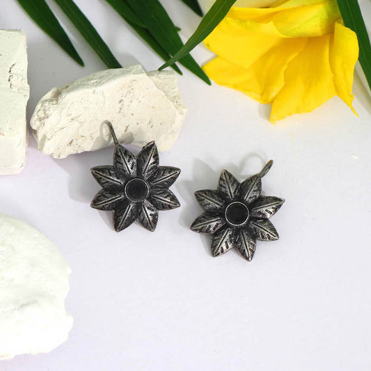 Black Color Glass Stone Oxidised Earrings (GSE2463BLK)