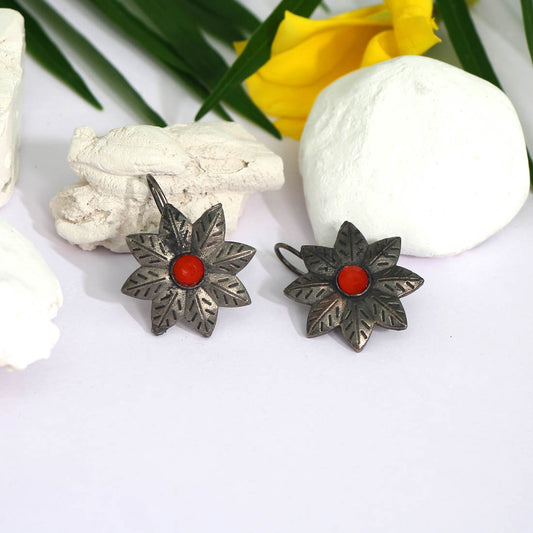 Orange Color Glass Stone Oxidised Earrings (GSE2463ORG)