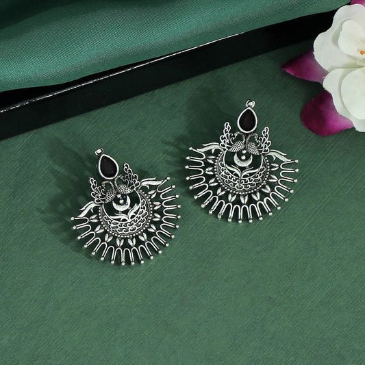 Black Color Glass Stone Oxidised Earrings (GSE2465BLK)