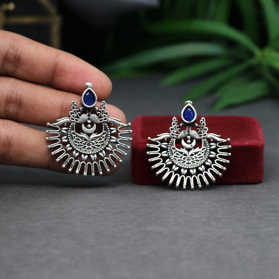 Blue Color Oxidised Earrings (GSE2465BLU)