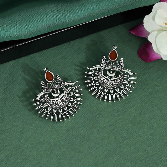 Orange Color Glass Stone Oxidised Earrings (GSE2465ORG)