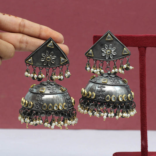 Black Silver Color Oxidised Big Jhumka Earrings (GSE2469SLV)