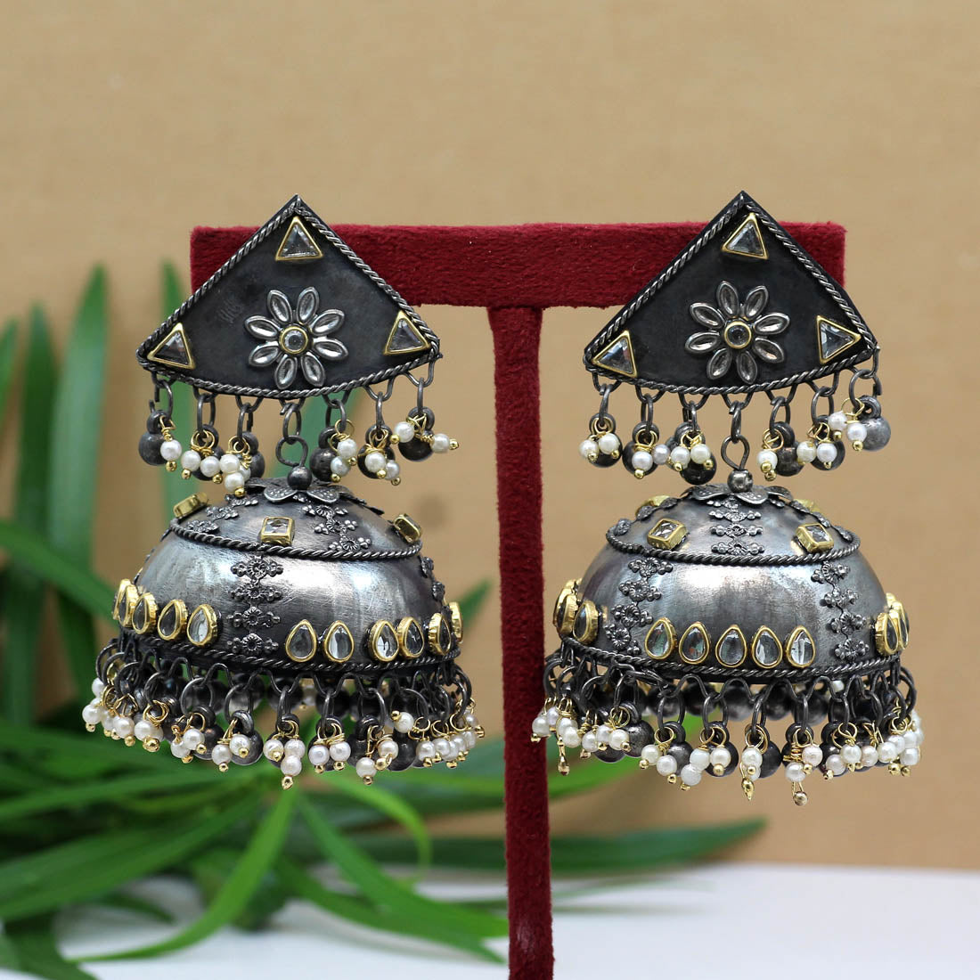 Black Silver Color Oxidised Big Jhumka Earrings (GSE2469SLV)