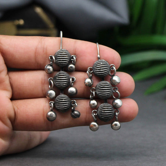 Black Silver Color Oxidised Earrings (GSE2473SLV)