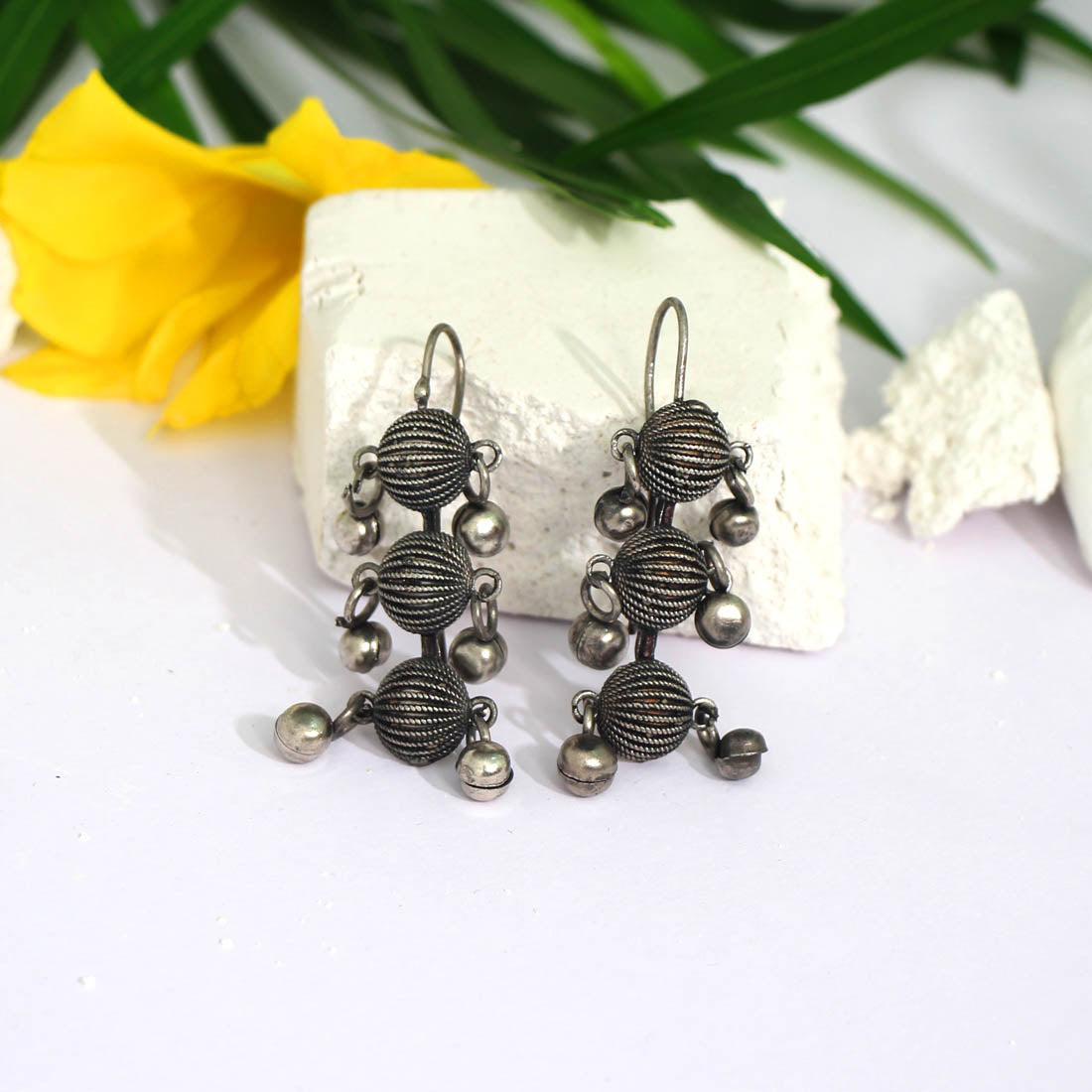 Black Silver Color Oxidised Earrings (GSE2473SLV)