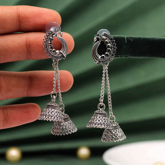 Silver Color Rhinestone Oxidised Earrings (GSE2478SLV)