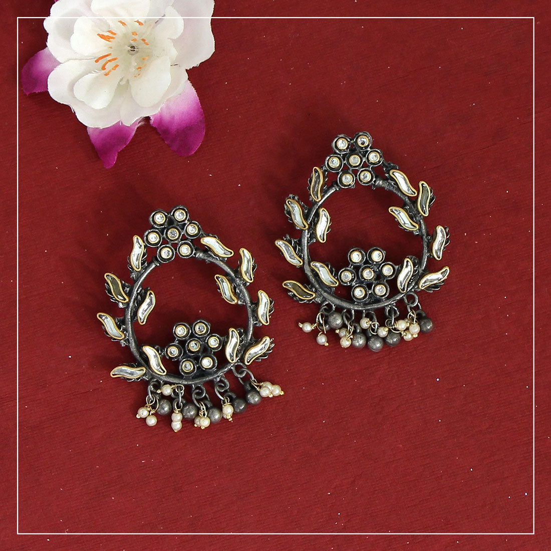 Gold & Silver Color Oxidised Earrings (GSE2558GS)