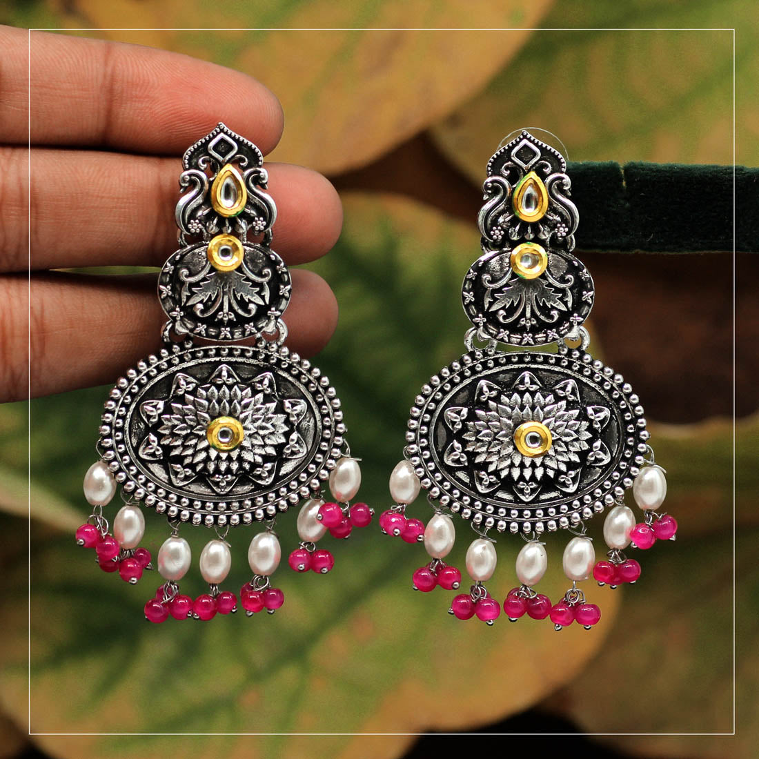 Rani Color Stone Oxidised Dual Tone Earrings (GSE2573RNI)