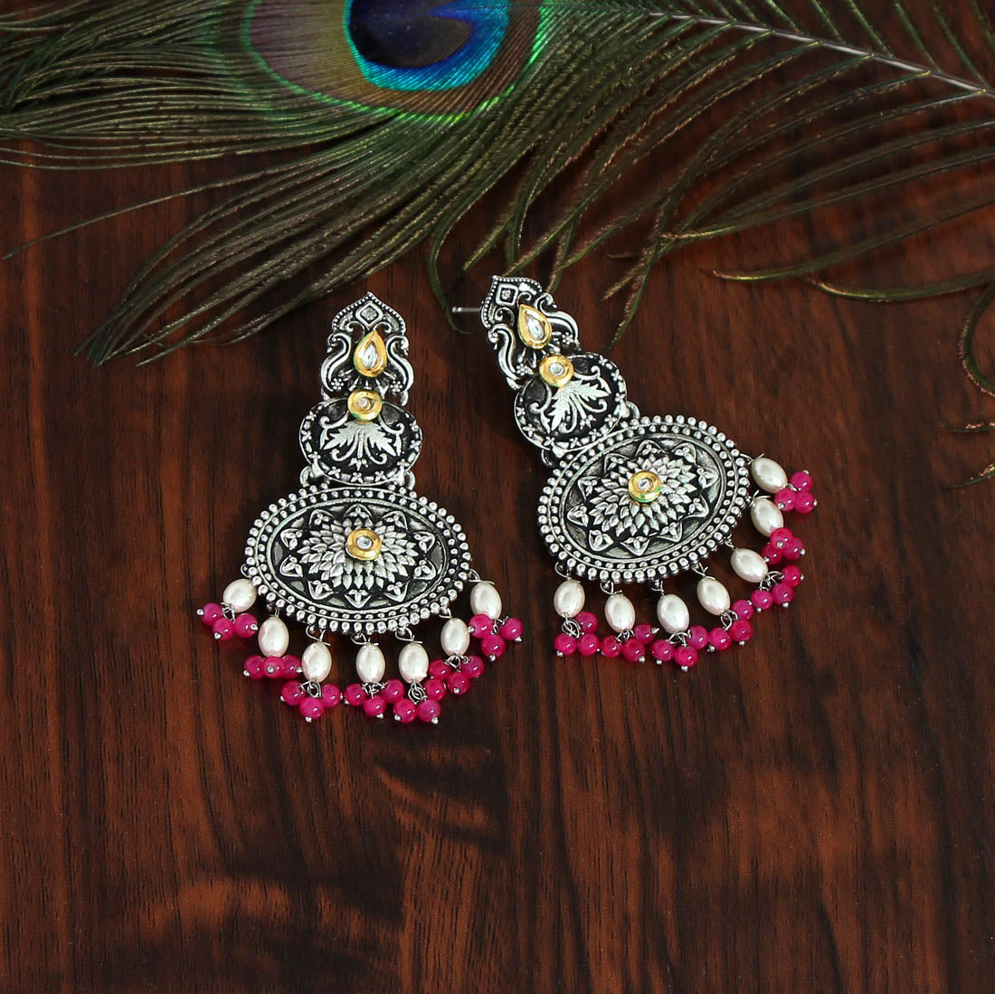 Rani Color Stone Oxidised Dual Tone Earrings (GSE2573RNI)