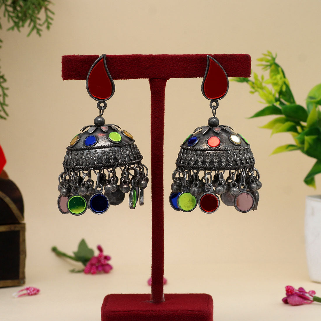 Multi Color Oxidised Big Jhumka Earrings (GSE2623MLT)