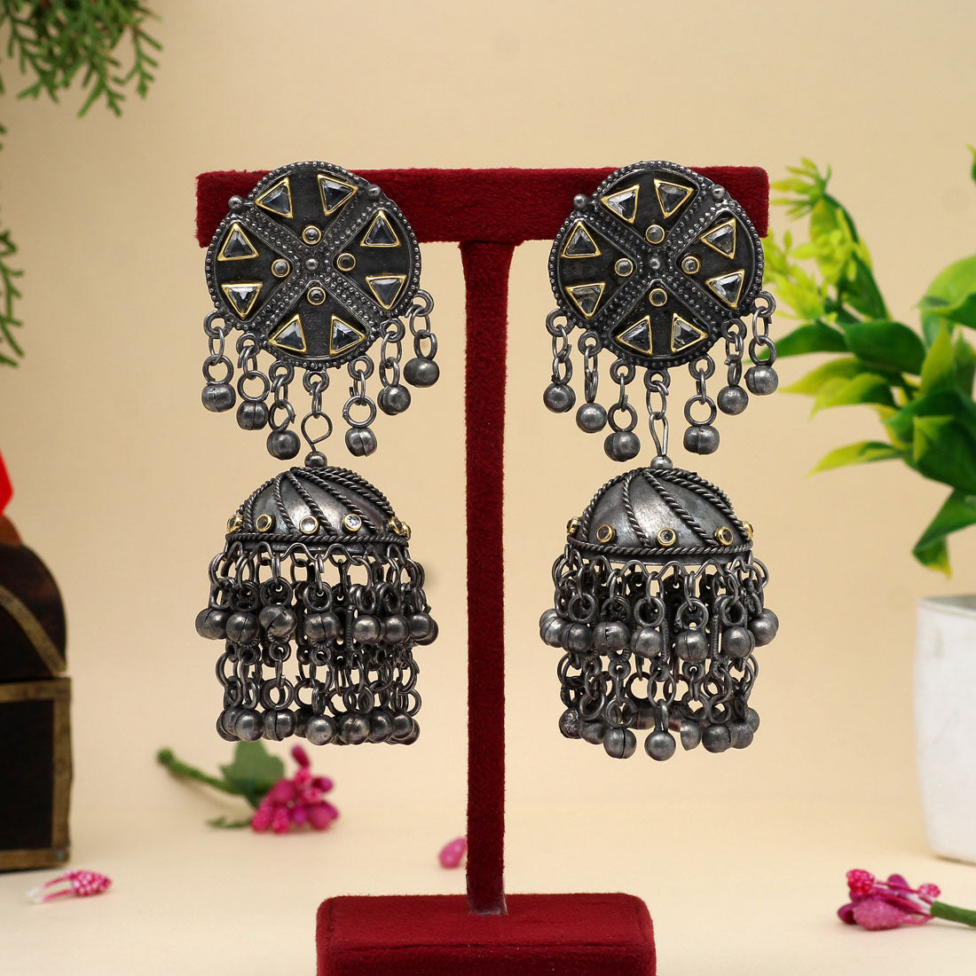 Silver Color Oxidised Big Jhumka Earrings (GSE2629SLV)