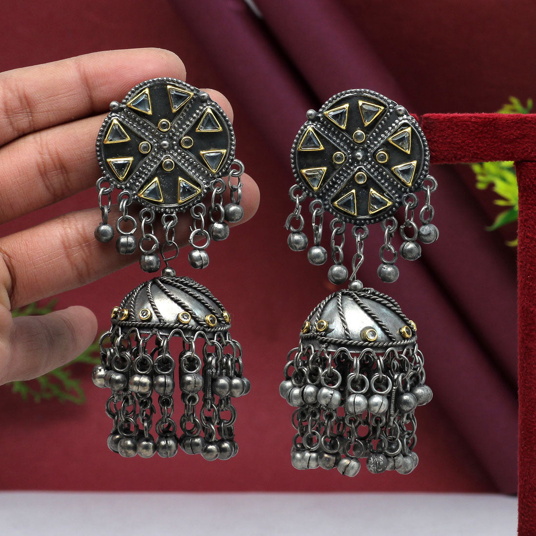 Silver Color Oxidised Big Jhumka Earrings (GSE2629SLV)