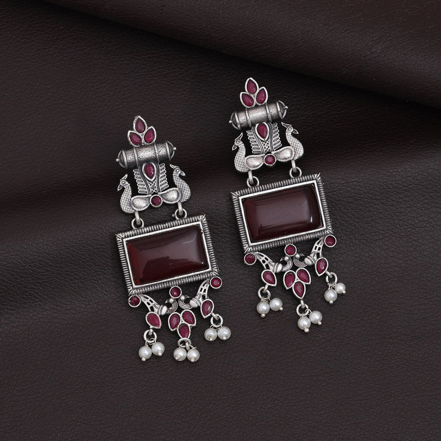 Maroon Color Monalisa Stone Oxidised Earrings (GSE2836MRN)