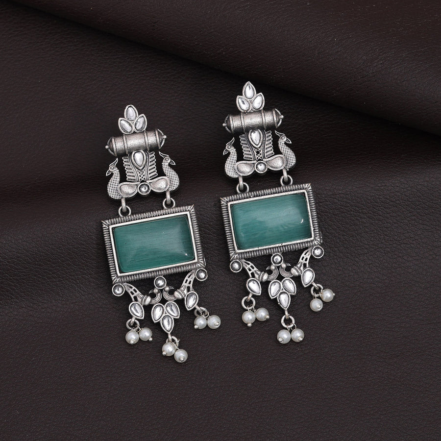 Pista Green Color Monalisa Stone Oxidised Earrings (GSE2836PGRN)