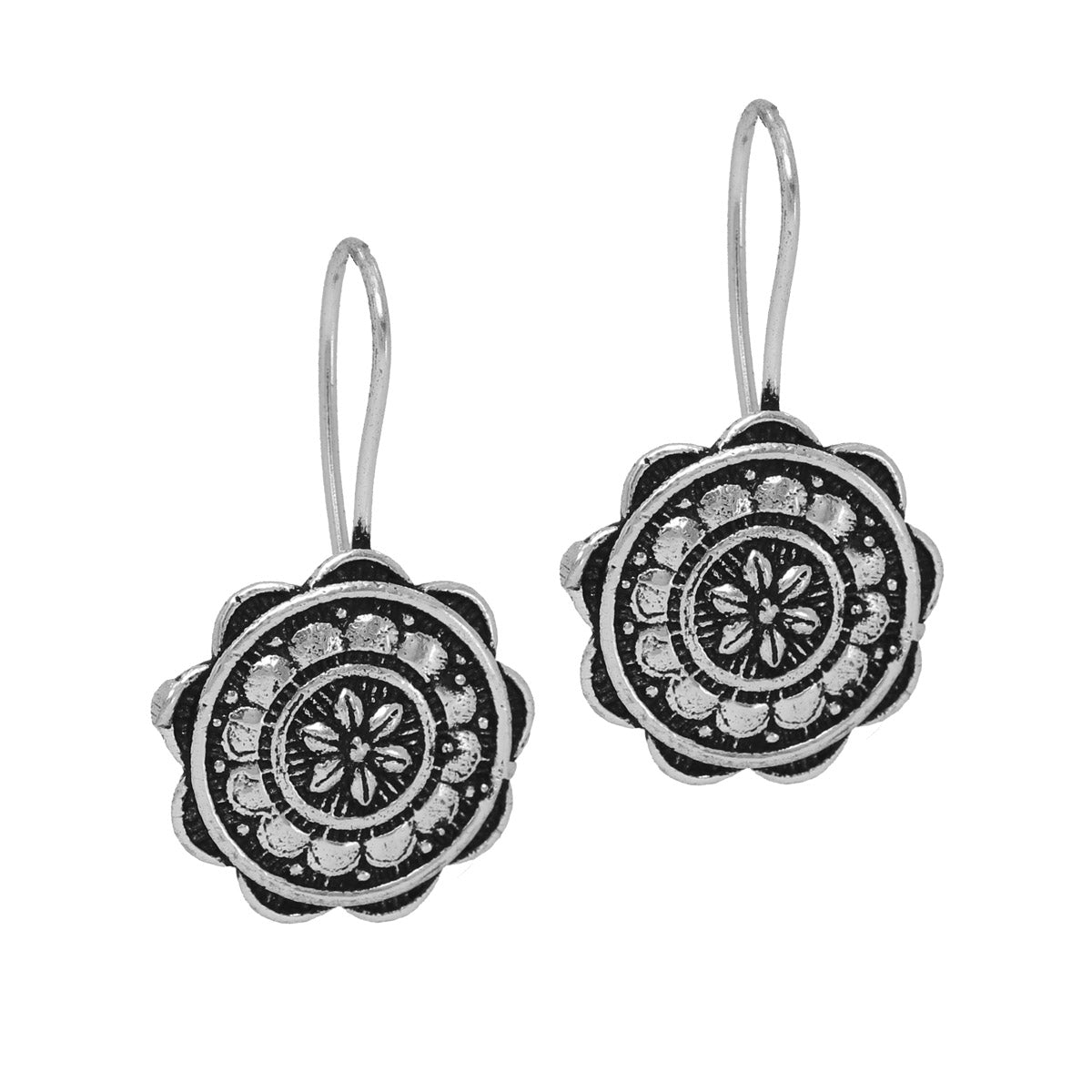 Rajasthani Ethnic German Silver Oxidised Earrings (GSE468SLV)